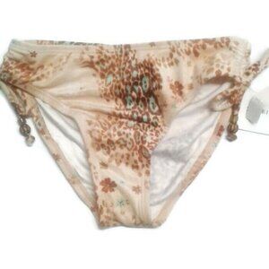 Coral Cove Girls 6X Beige Floral Leopard Bikini Bottoms Beaded Side Ties NEW